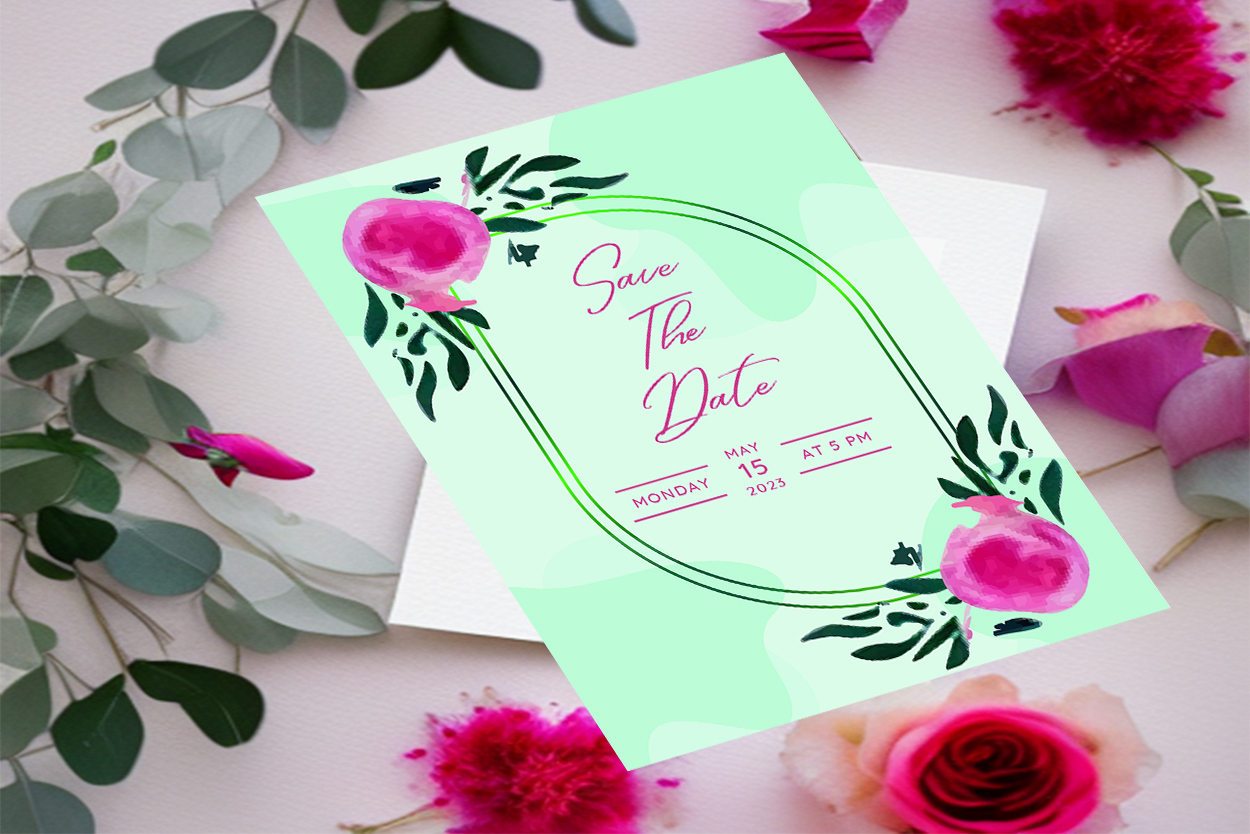 Image with exquisite wedding invitation card with watercolor flowers