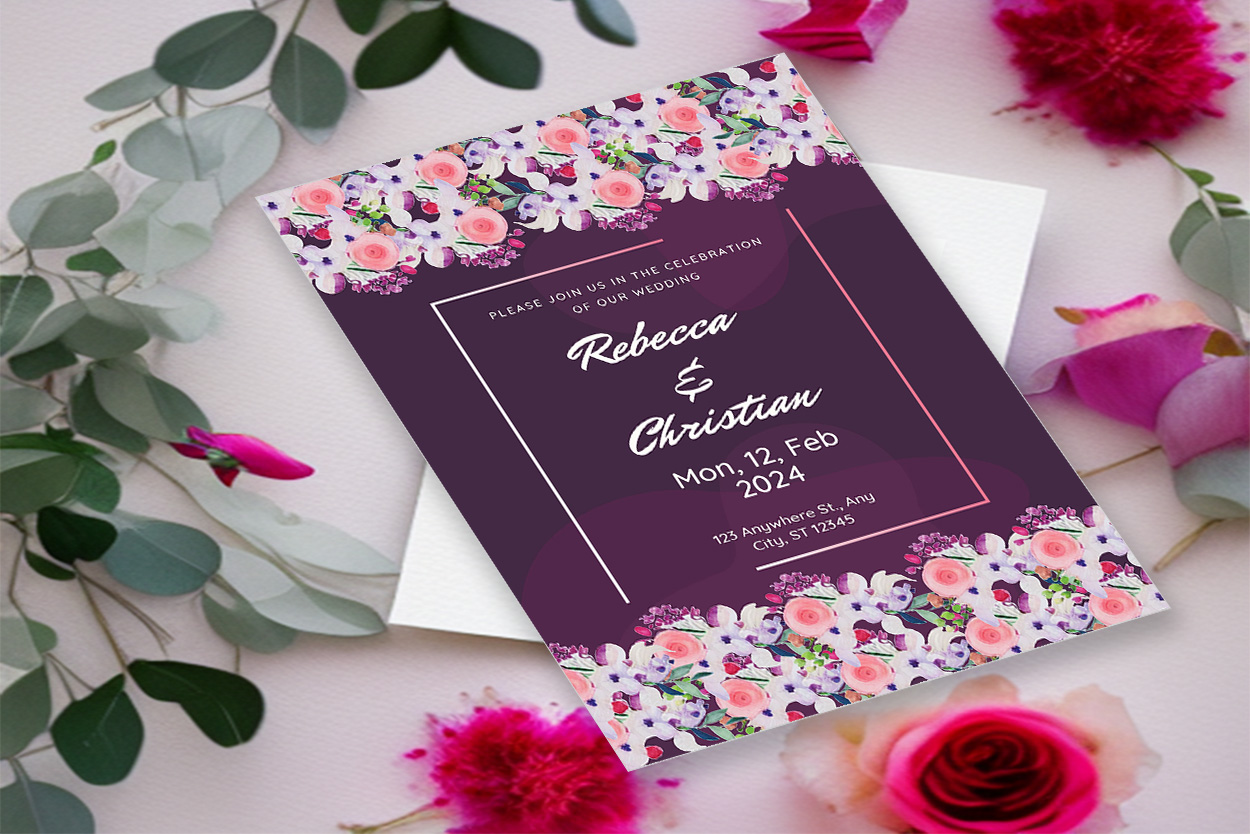 Image with irresistible wedding invitation card with flowers.