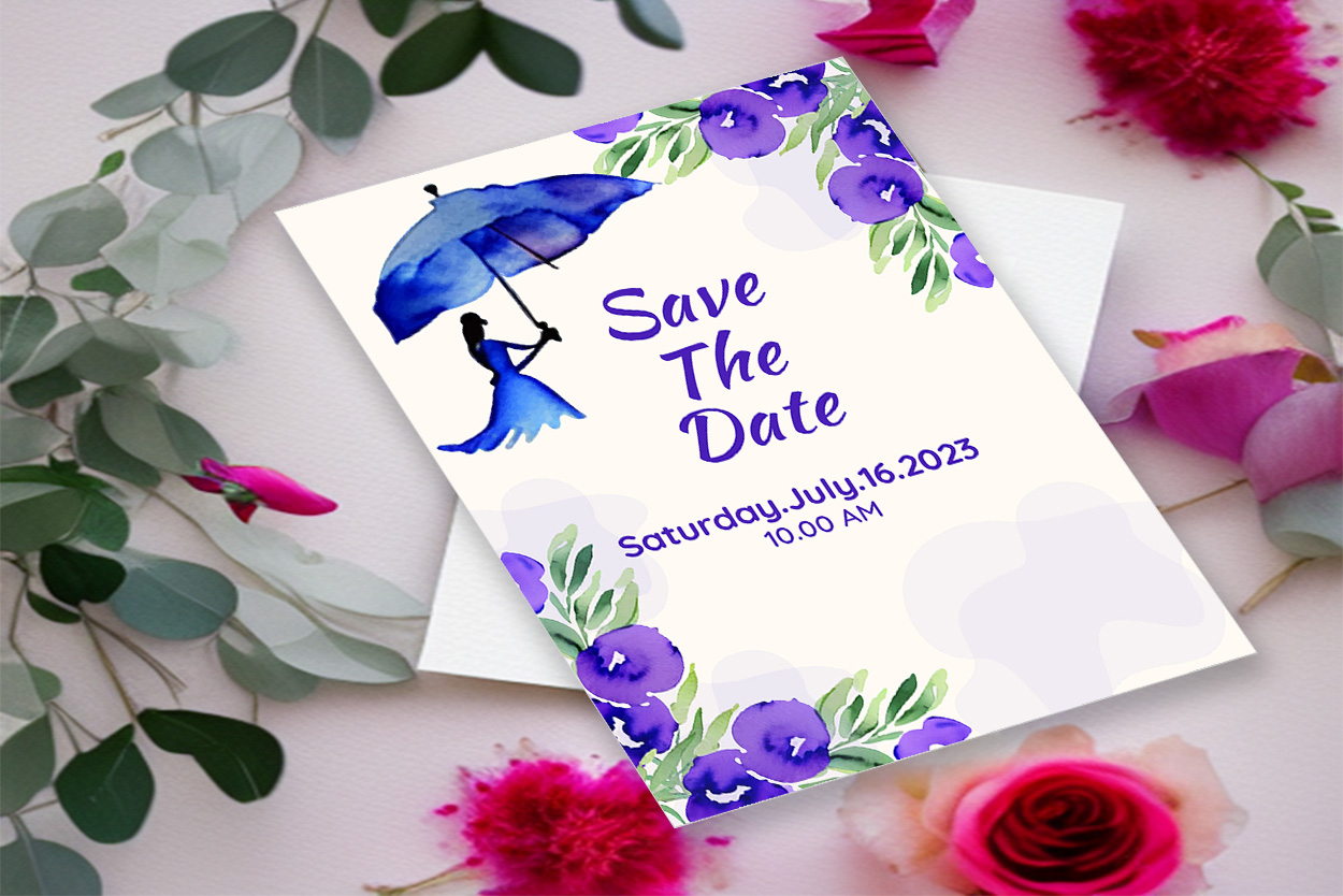 Image with gorgeous wedding invitation card with flowers and leaves.