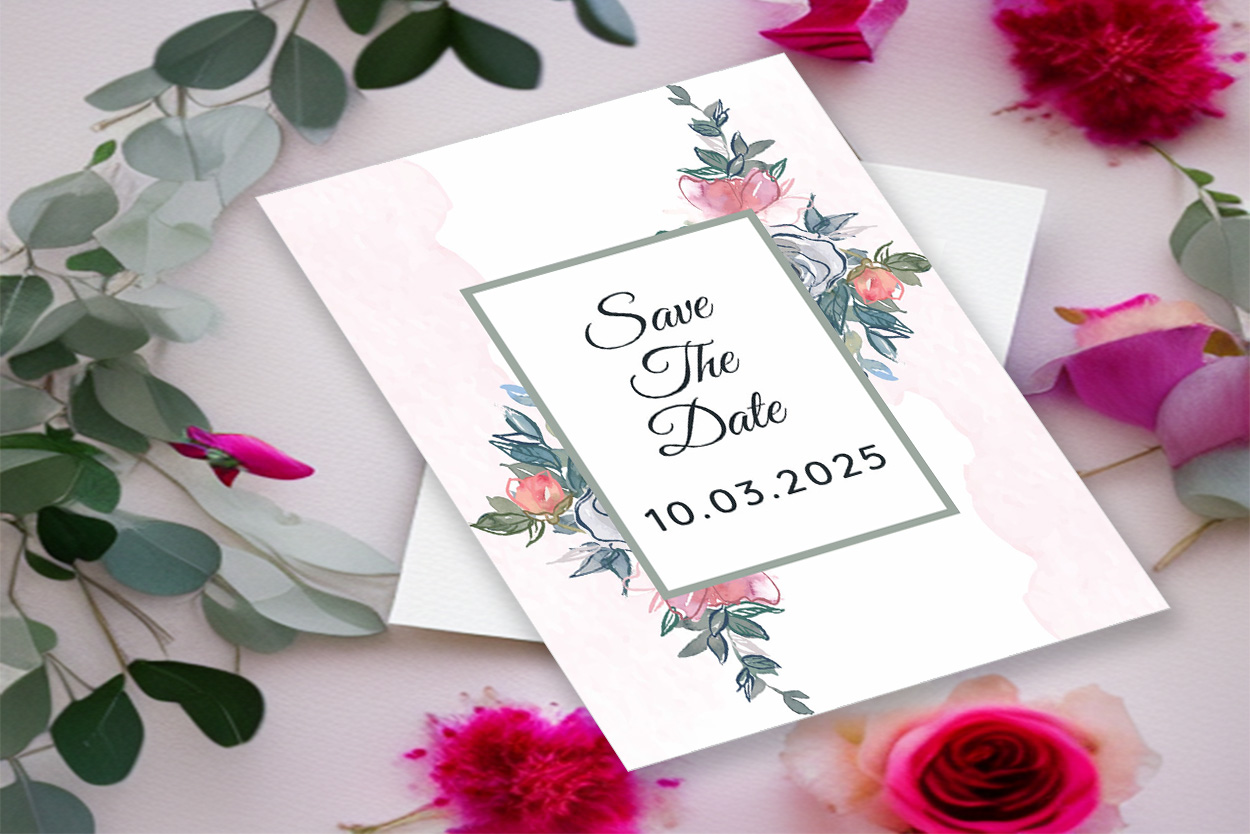 Image with colorful wedding invitation with flowers.