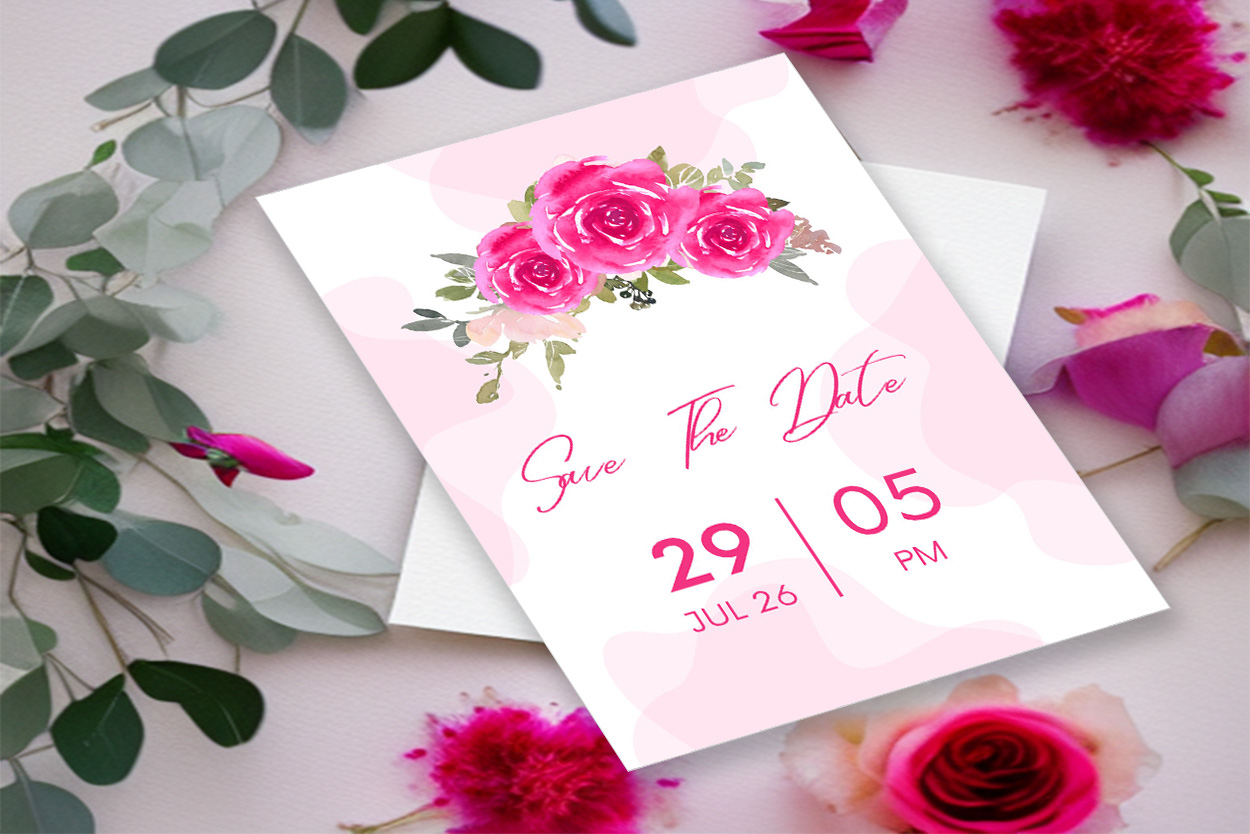 Image of an irresistible wedding invitation with flowers and leaves.