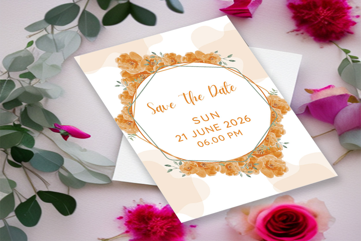 Image with fabulous wedding invitation with roses frame.