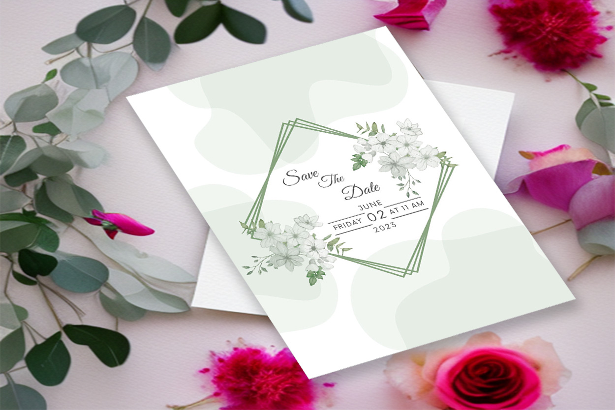 Image with colorful wedding ceremony invitation with flowers.