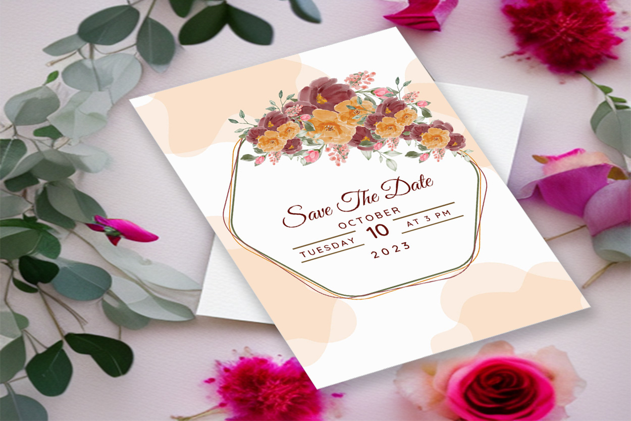 Floral Wedding Invitation Card Design preview image.