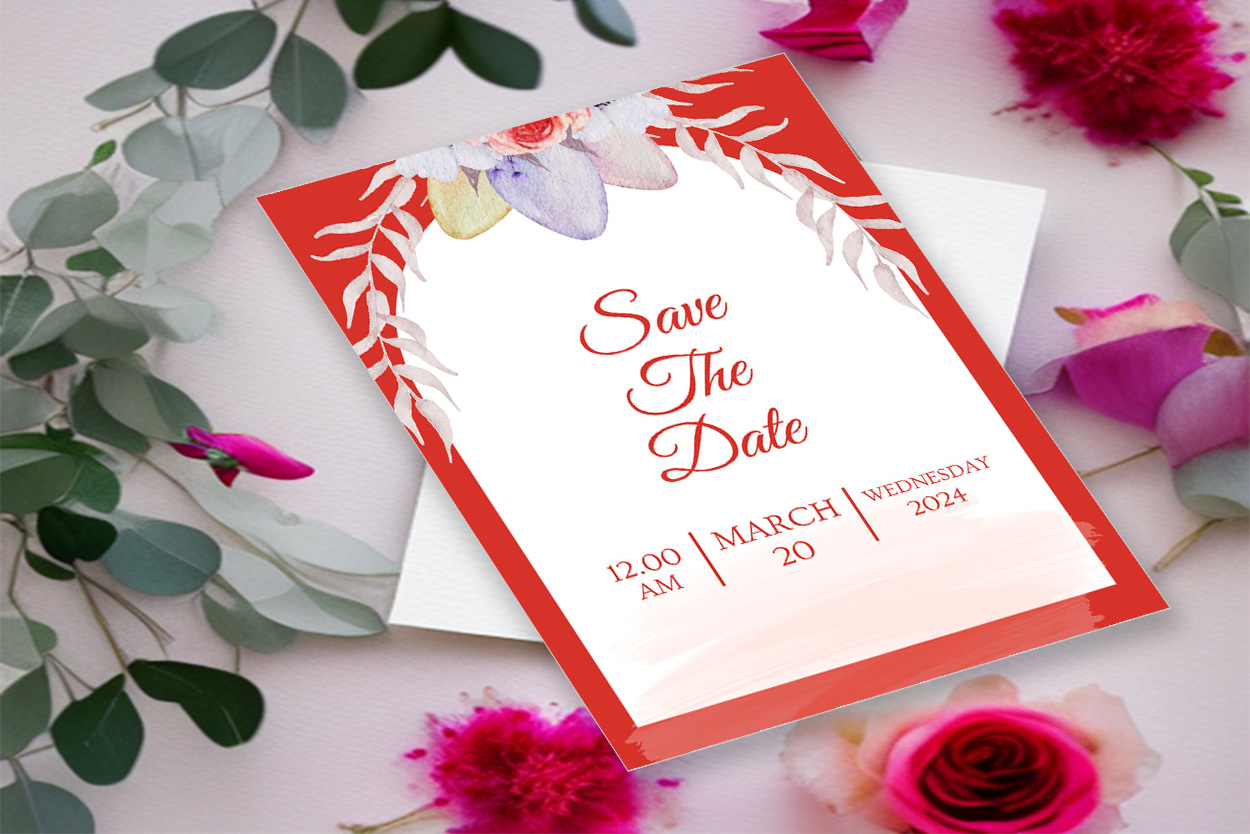 Image with wonderful wedding invitation with flowers.