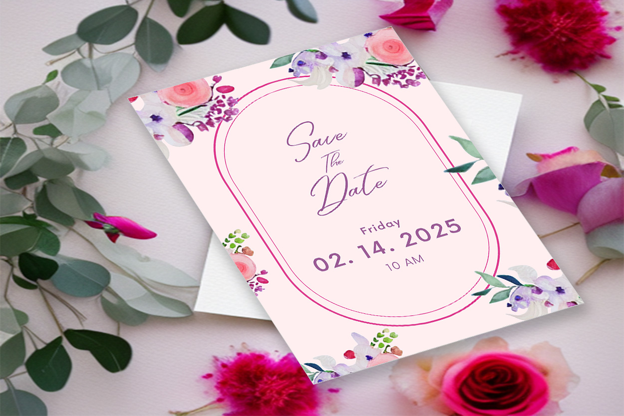 Image with wonderful wedding invitation card with watercolor flowers.