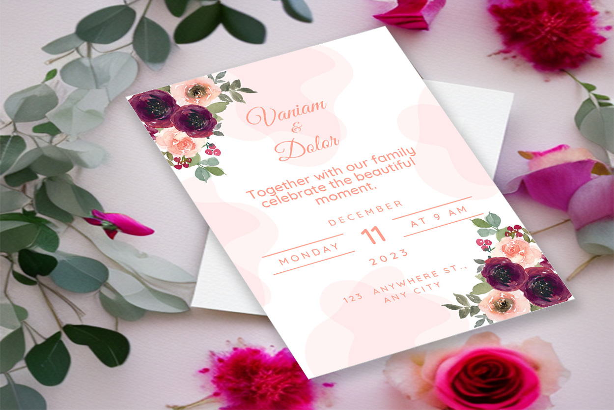 Image of luxury wedding invitation with floral design.