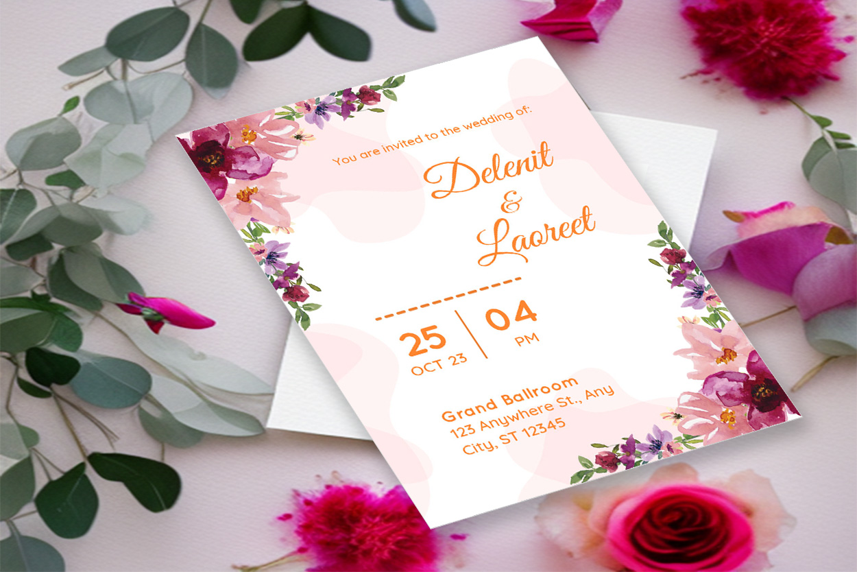 Image of colorful wedding invitation with floral design.