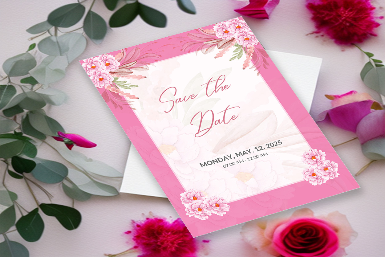 Image with beautiful wedding invitation card with flowers.