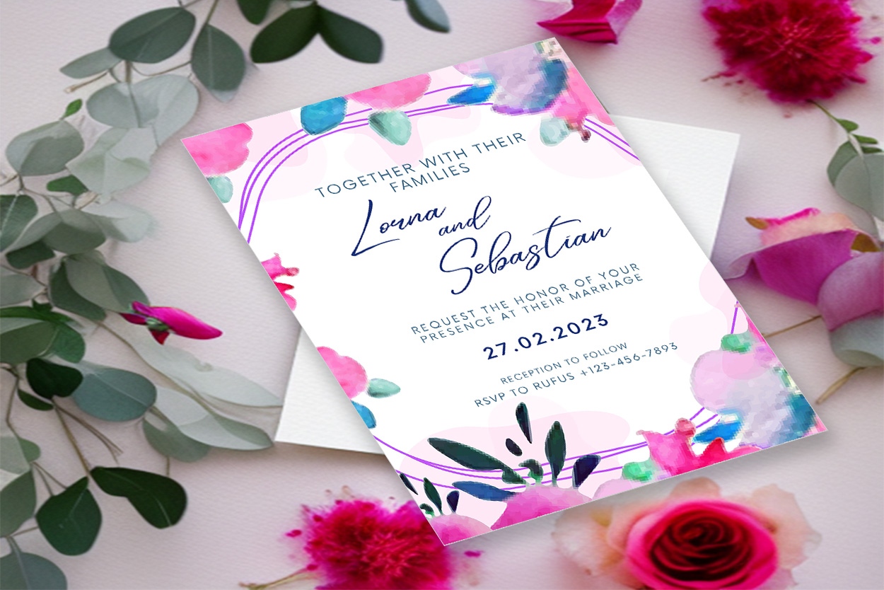 Image with wonderful wedding invitation card with floral background.