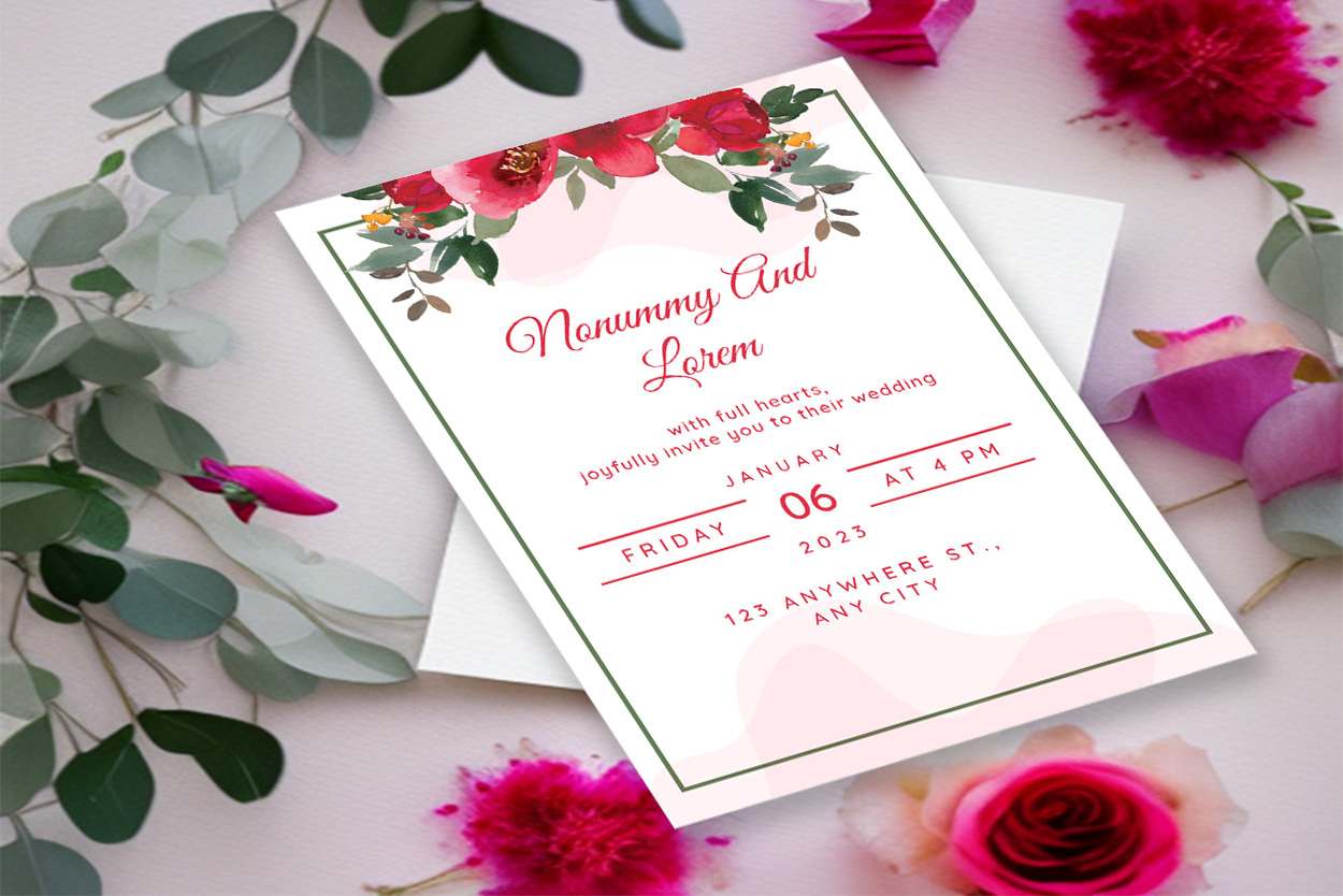 Picture of a wonderful wedding invitation with watercolor flowers.
