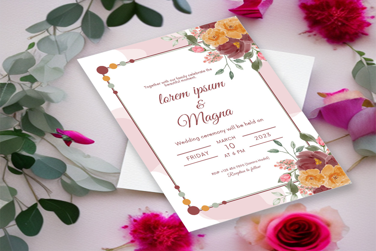 Image with gorgeous floral design wedding invitation.