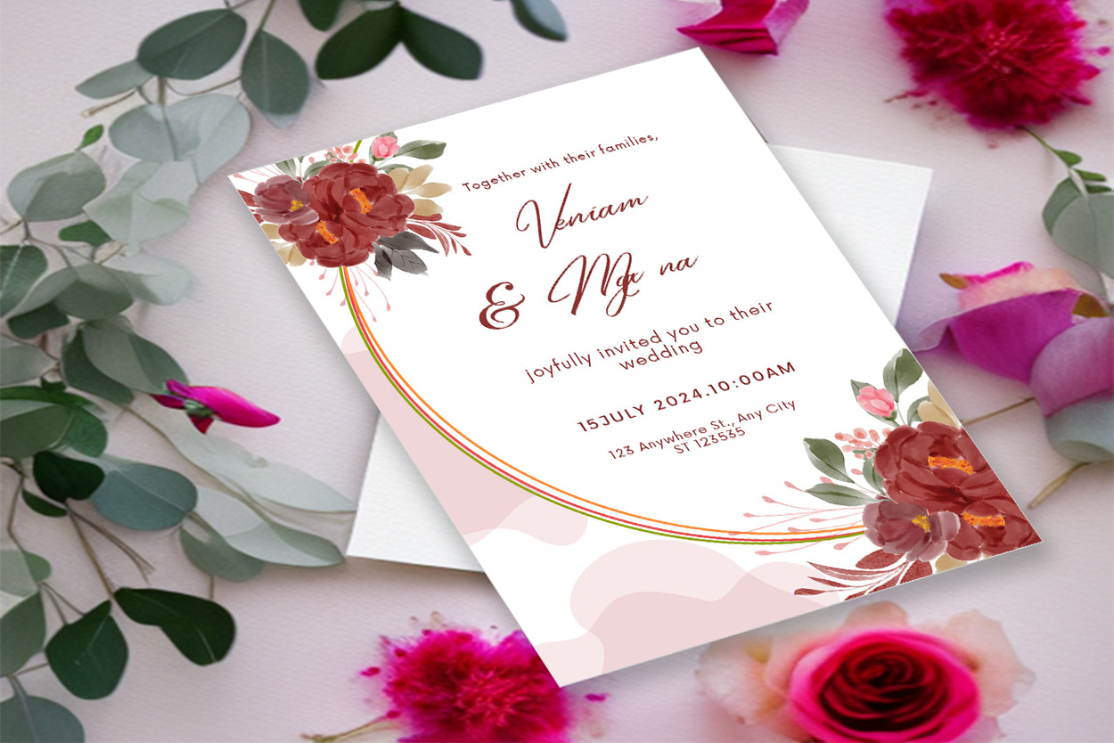 Burgundy Floral Wedding Background in SVG, JPG, Illustrator, EPS - Download