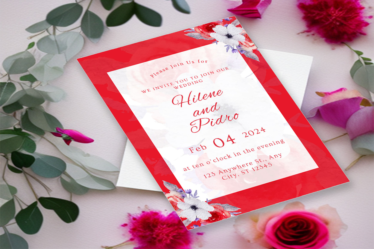 Image with amazing wedding invitation card with flowers.