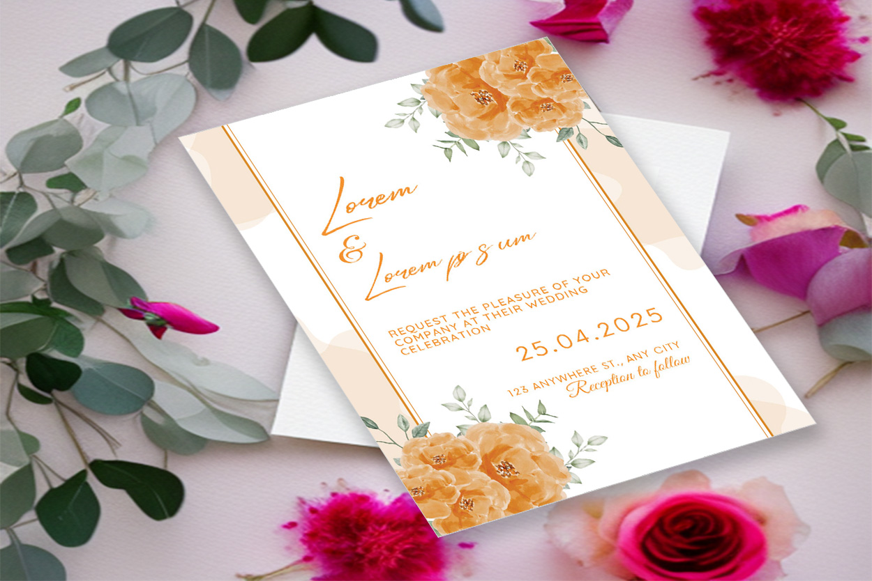 Image with enchanting wedding invitation with floral design.