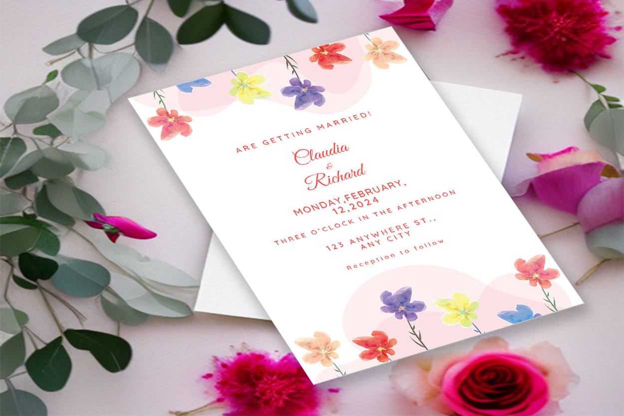 Wedding Invitation Flower Card Design preview image.