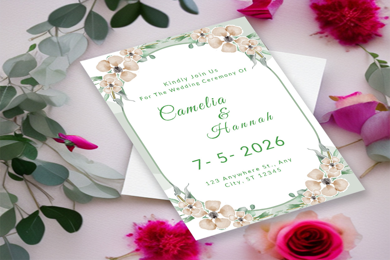 Image with unique wedding invitation in light green colors.