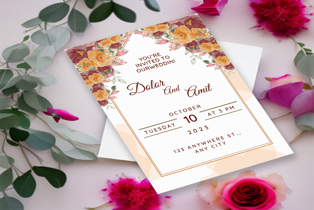 Wedding Floral Invitation Card Design preview image.