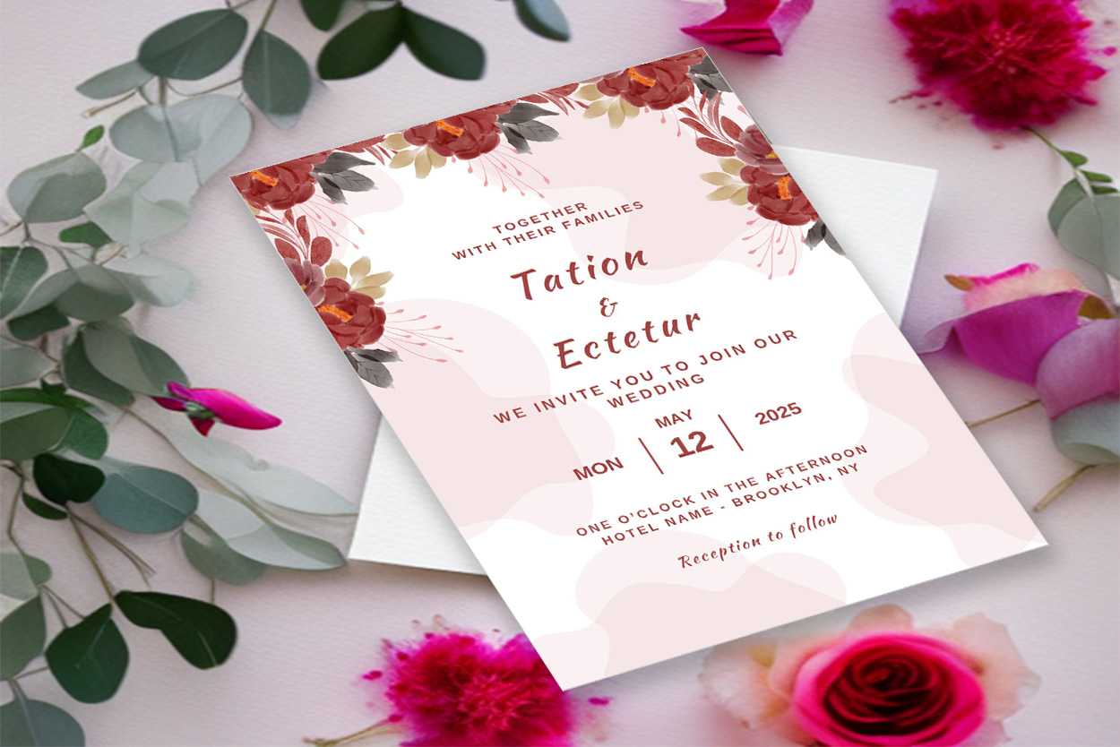 Image of colorful wedding invitation with floral design.