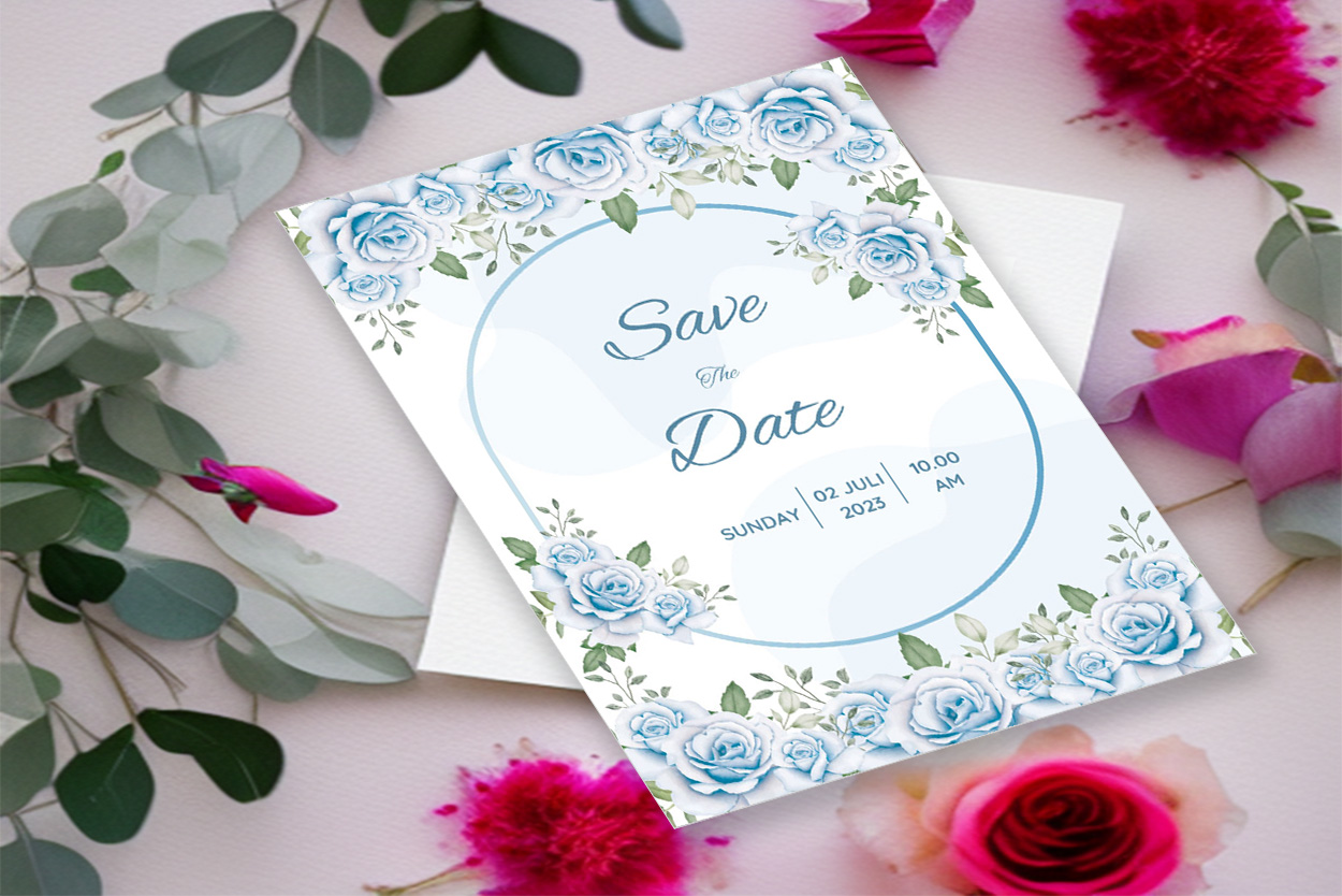 Image with elegant wedding invitation card with watercolor roses.