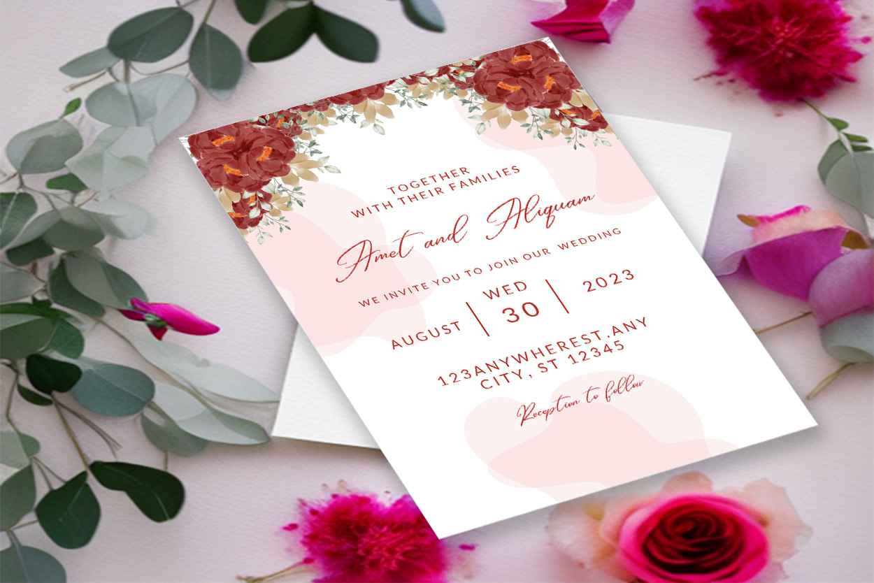 Image of charming wedding invitation with flowers.
