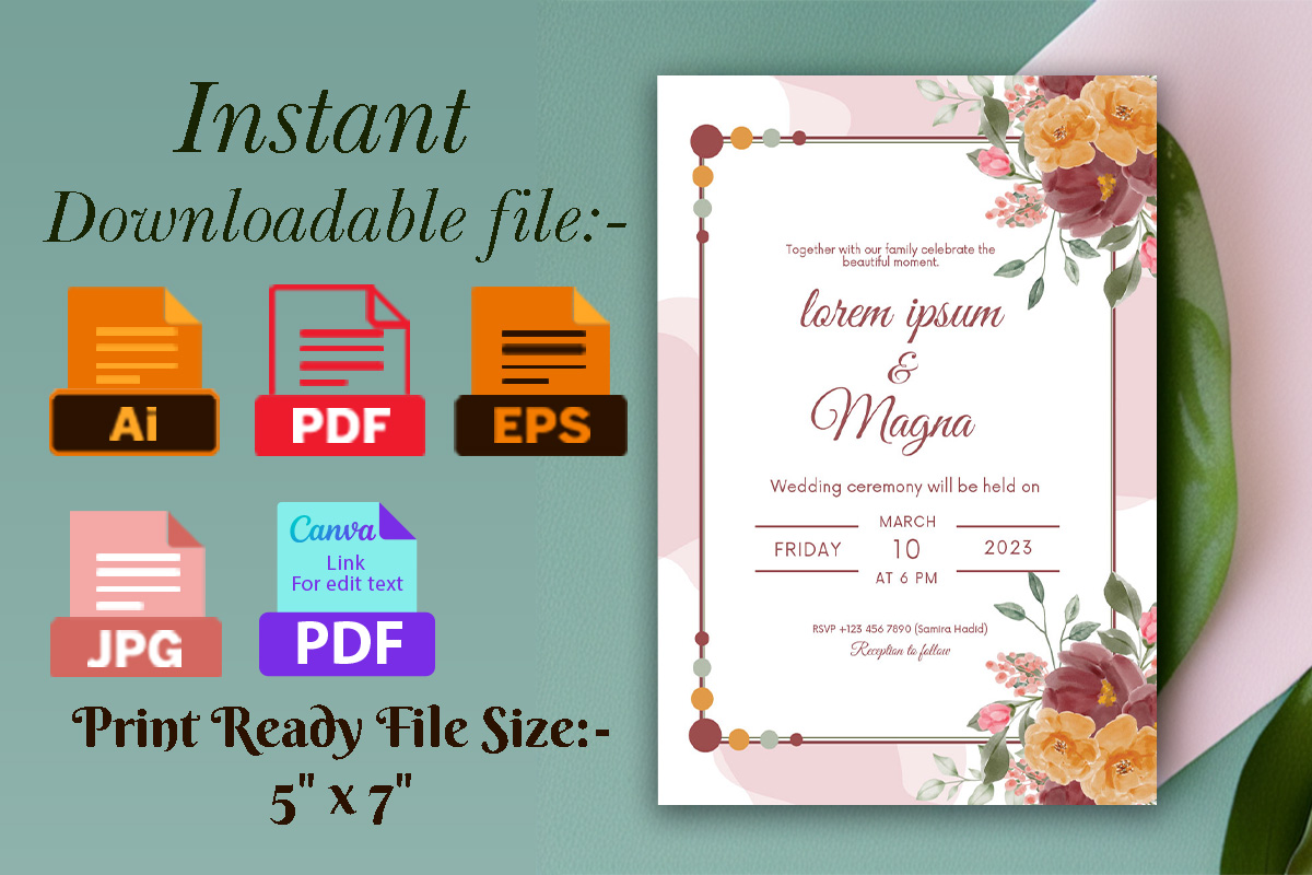 Image with charming wedding invitation with floral design.
