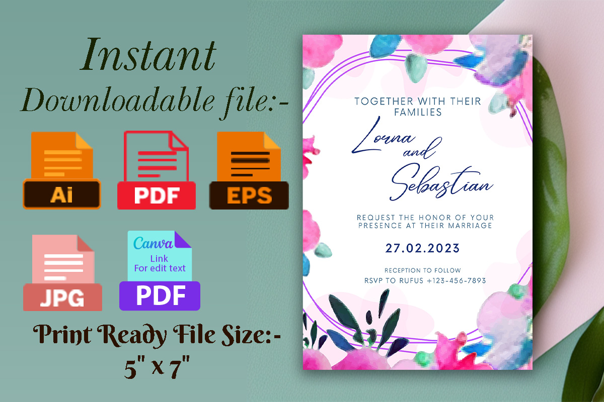 Image with beautiful wedding invitation card with floral background.