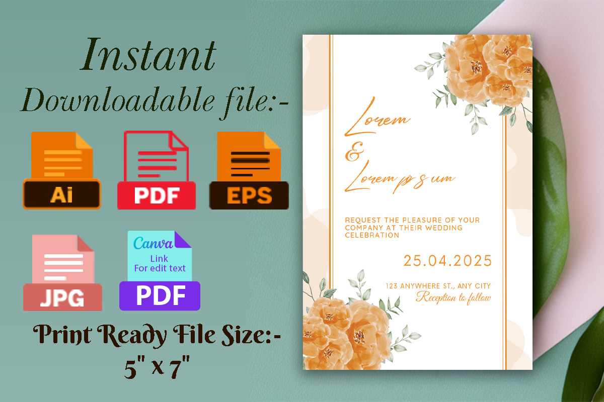 Image with amazing wedding invitation with floral design.