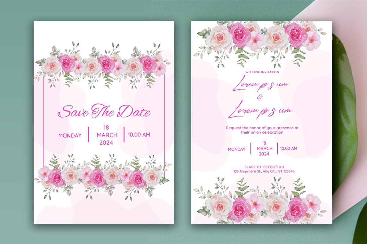 Image with amazing wedding invitation with rose flowers.