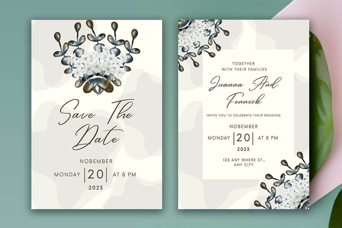 Image with amazing wedding invitation card with flowers.