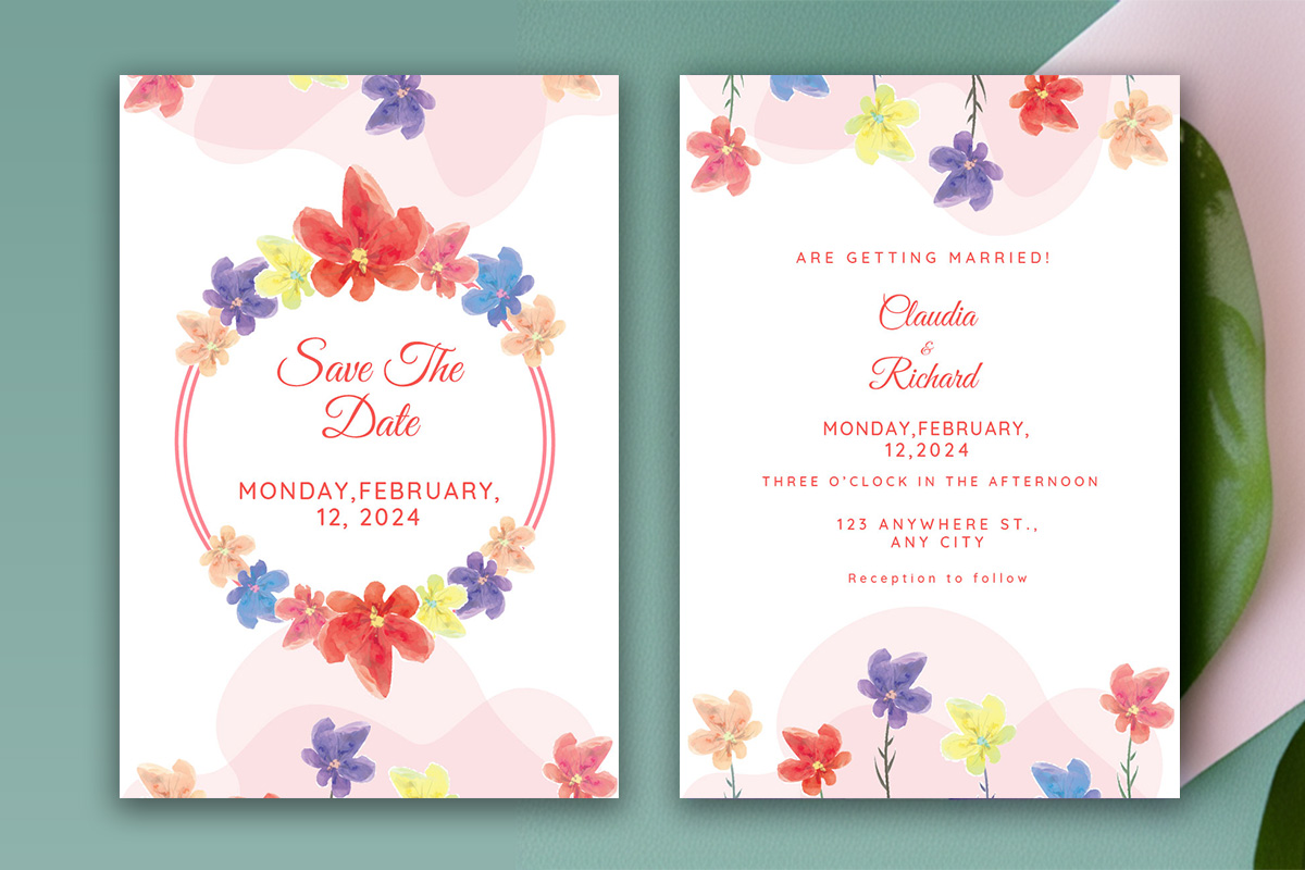 Watercolor Wedding Floral Invitation Card Design preview image.