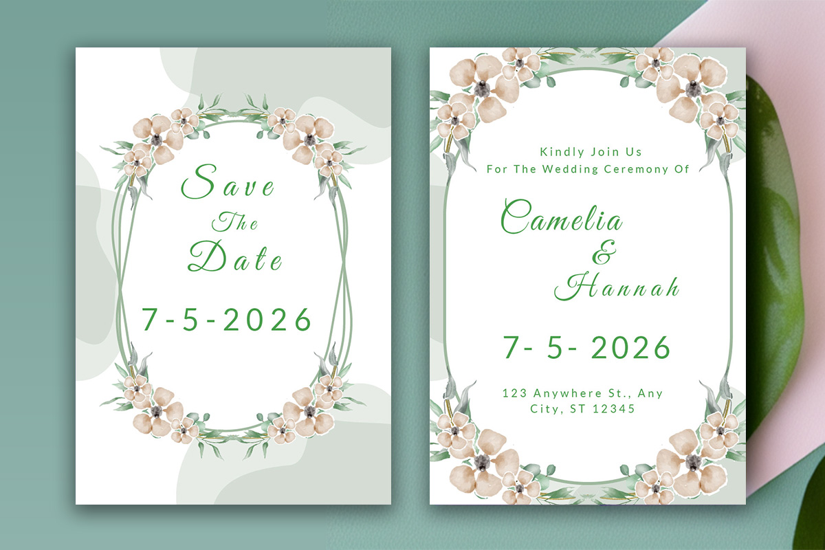Image with amazing wedding invitation in light green colors.