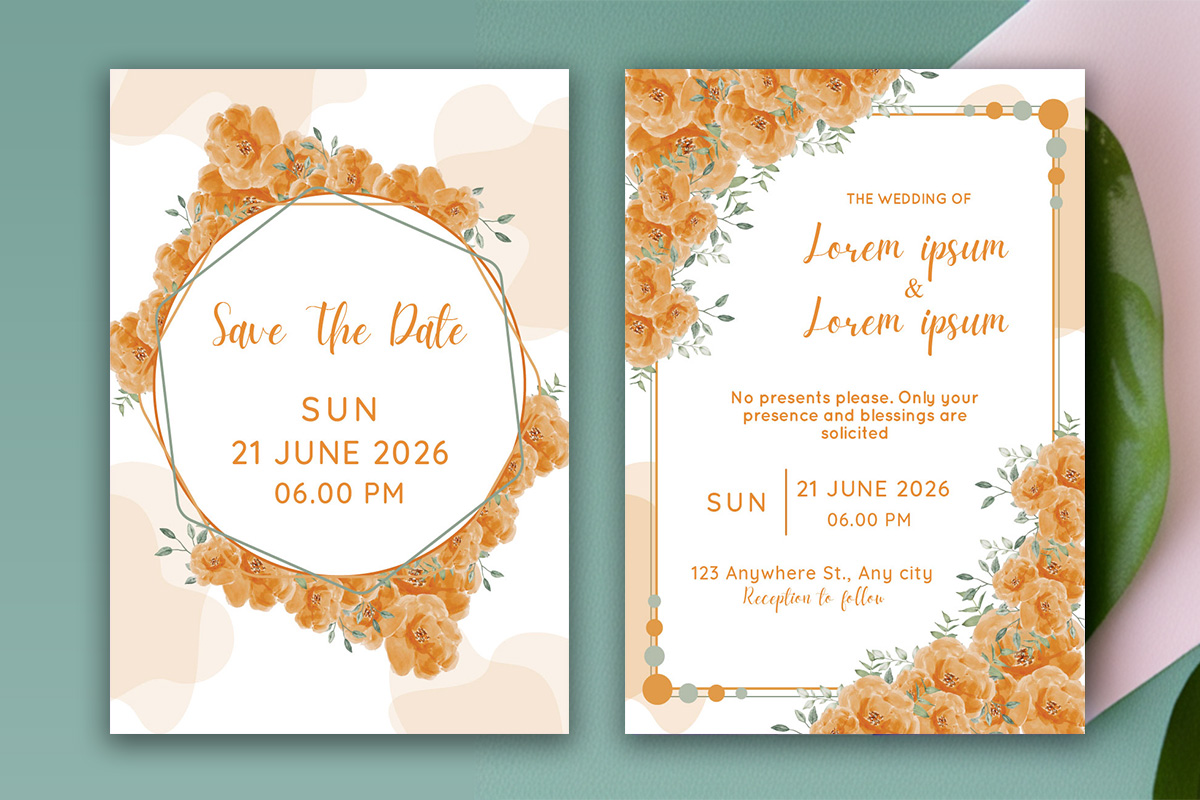 Image with wonderful wedding invitation with roses frame.