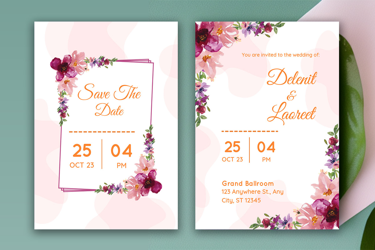 Image of charming wedding invitation with floral design.