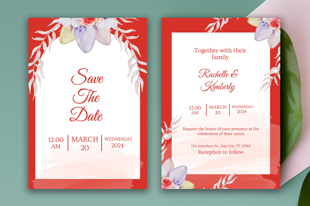 Image with colorful wedding invitation with flowers.
