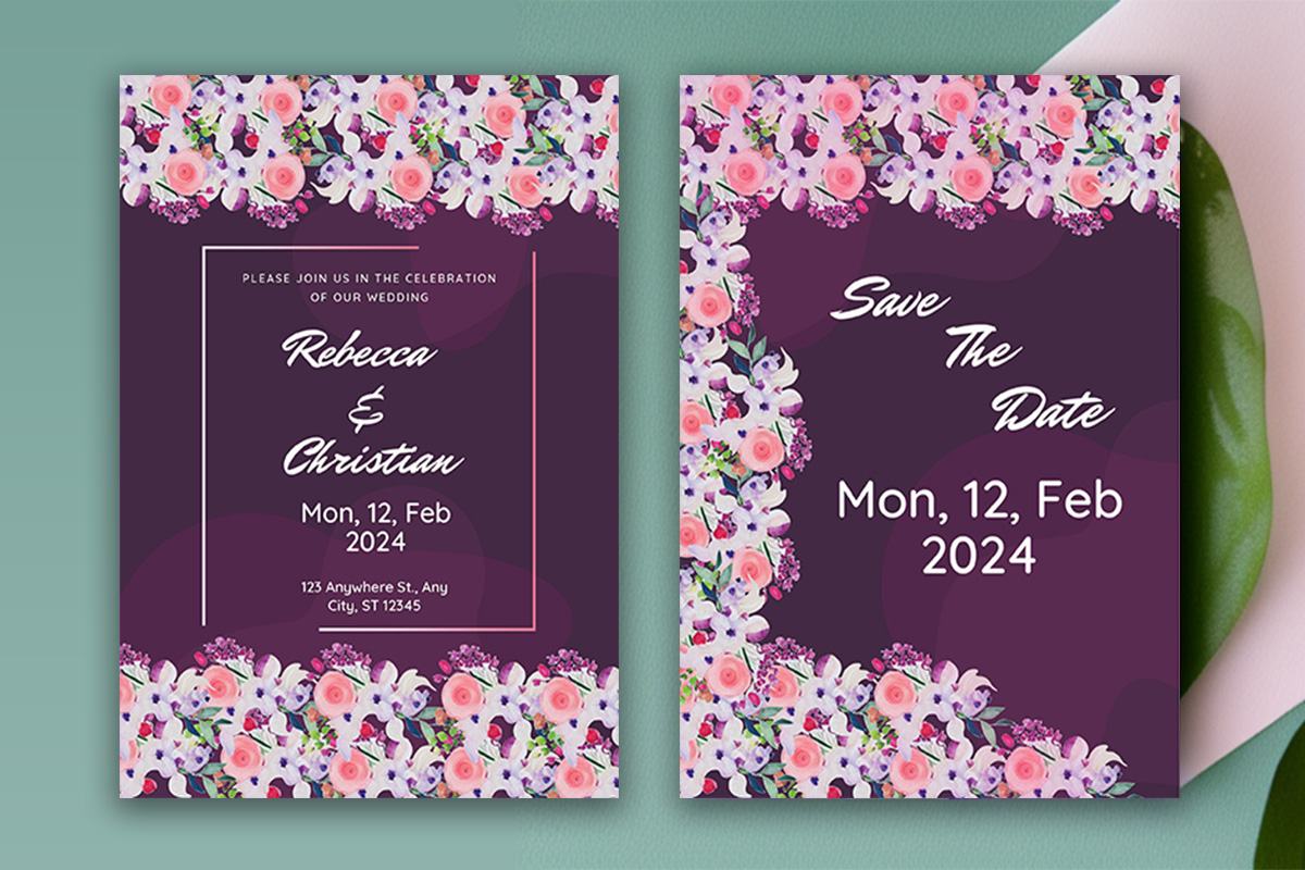 Image with wonderful wedding invitation card with flowers.
