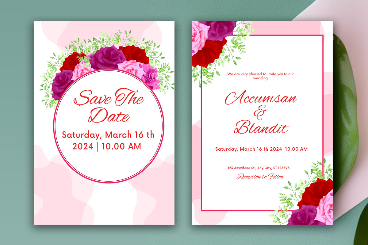 Image of charming wedding invitation with roses.
