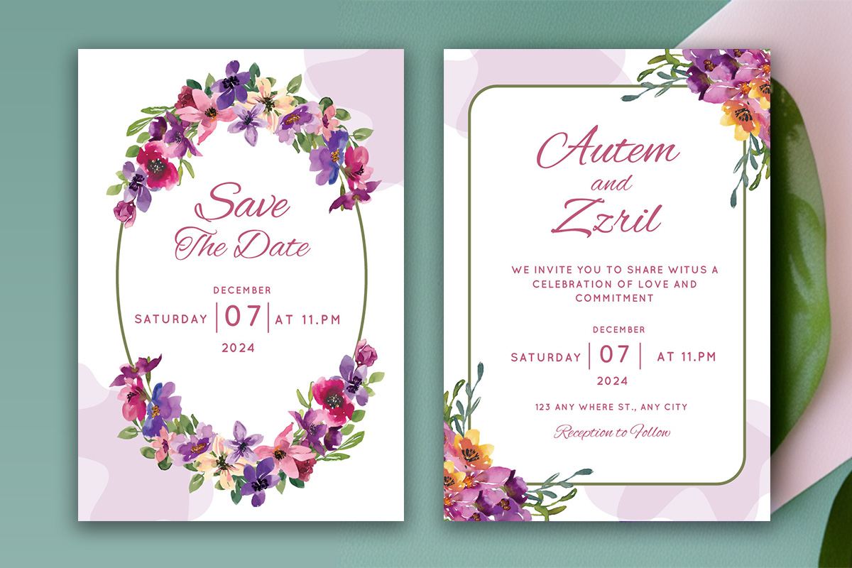 Image of amazing wedding invitation with floral design.