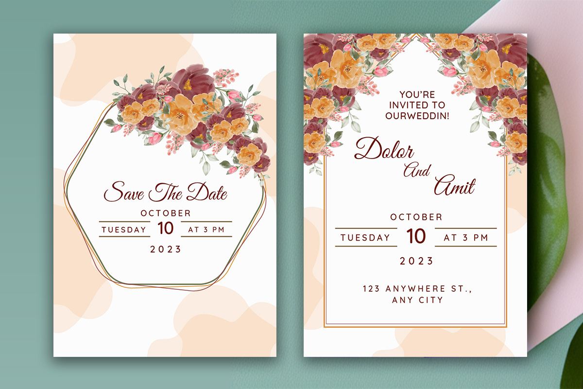 Modern Wreath Wedding Invitation Card template preview image.