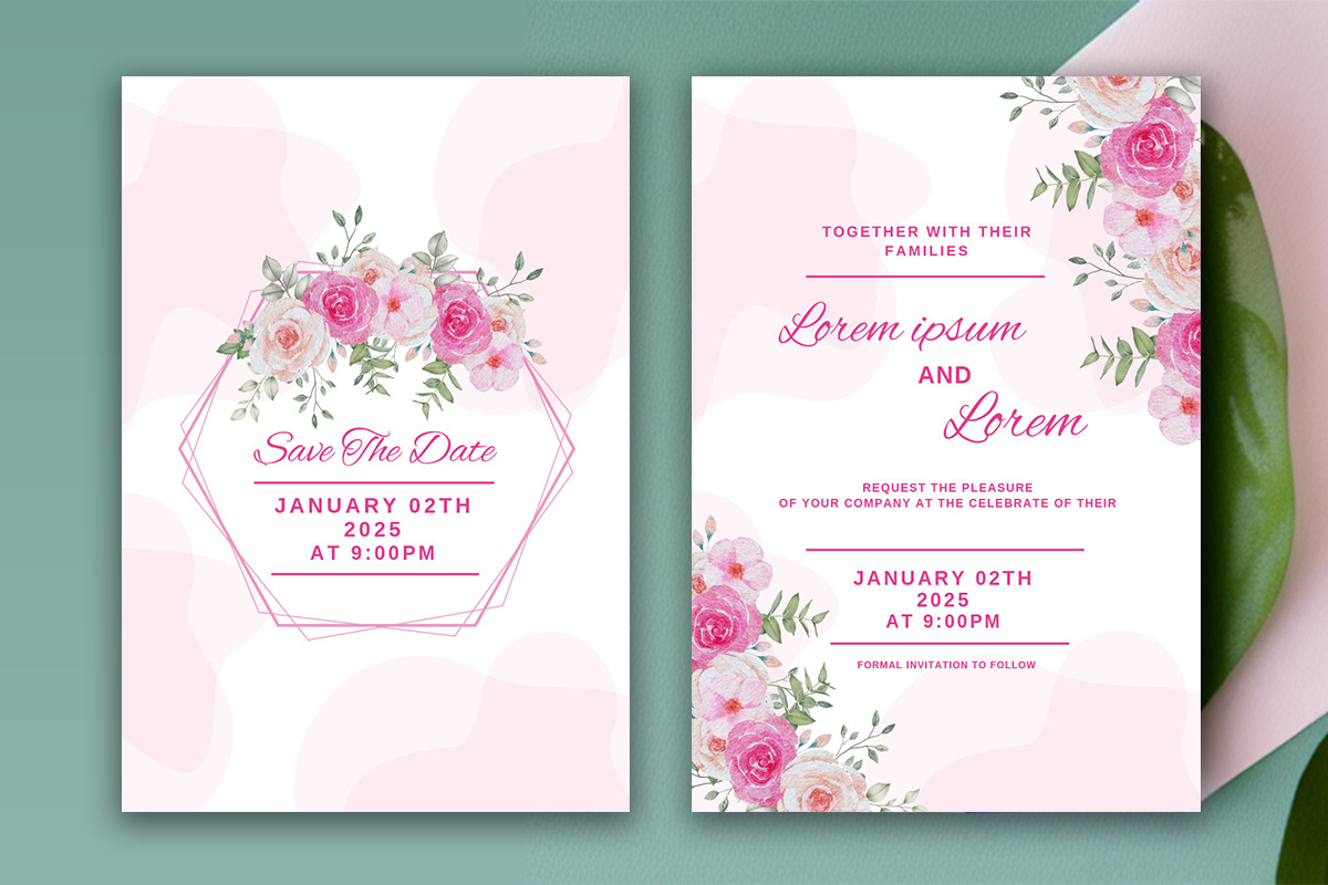 Image with beautiful wedding invitation in soft pink color.