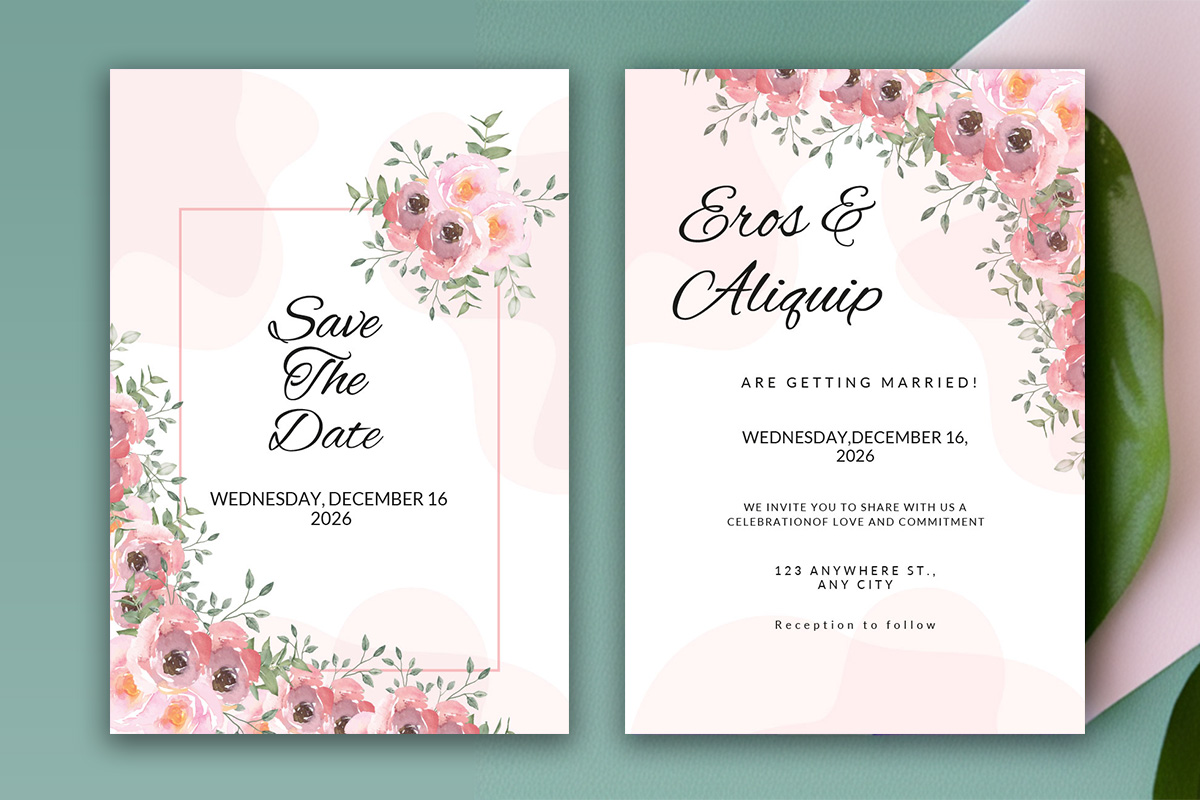 Image of amazing marriage invitation card with floral background.