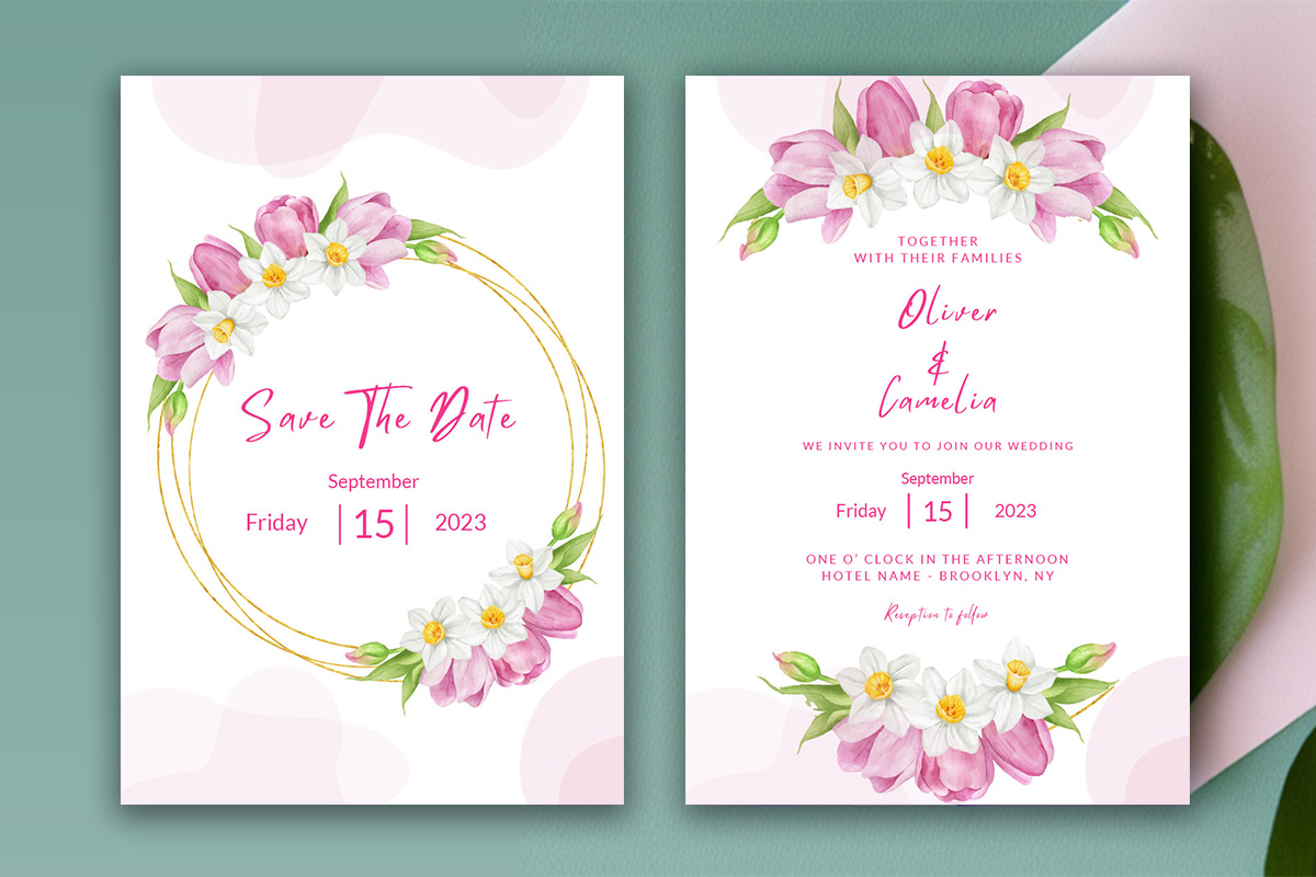 Image with beautiful wedding invitation with flowers.
