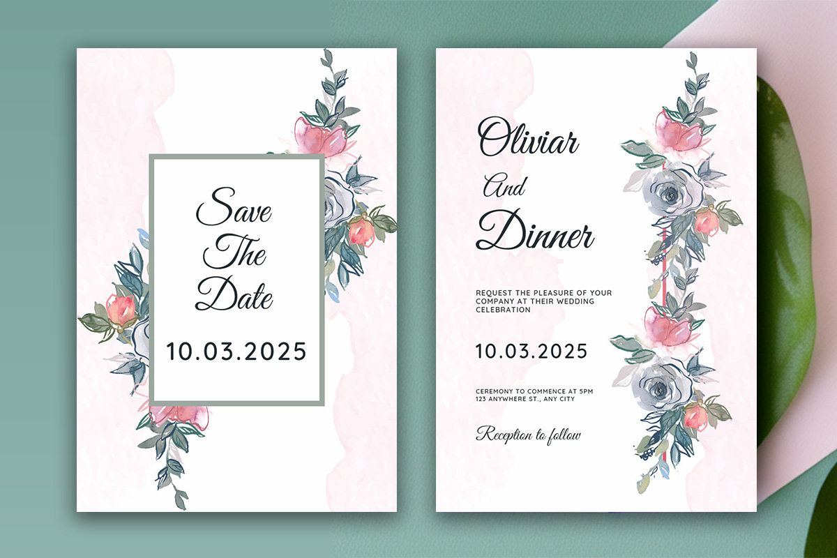 Image with charming wedding invitation with flowers.