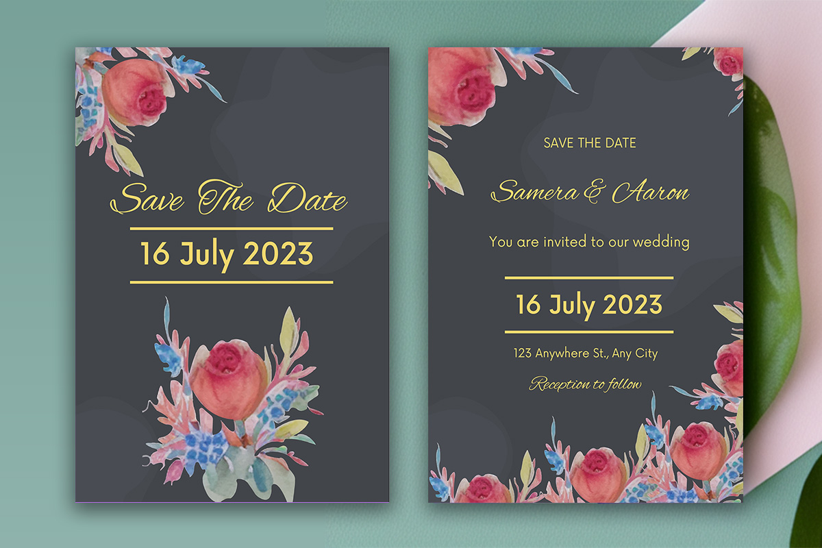 Image with irresistible wedding invitation card with flowers.
