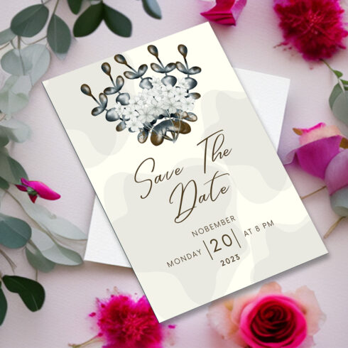 Image with irresistible wedding invitation with flowers.