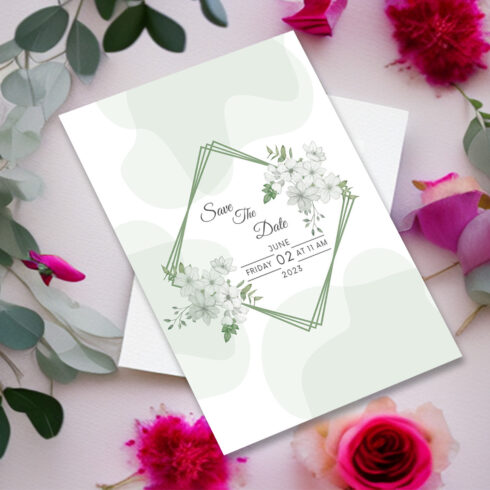 Image with gorgeous wedding ceremony invitation with flowers.
