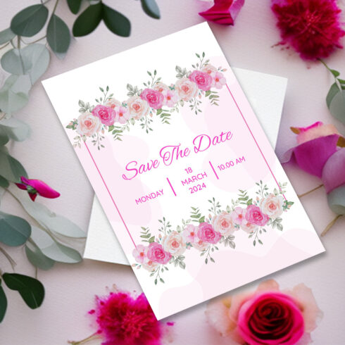 Image with irresistible wedding invitation with rose flowers.