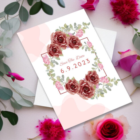 Image of charming wedding invitation with floral design.