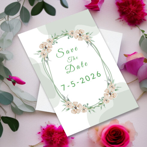Image with irresistible wedding invitation in light green tones.