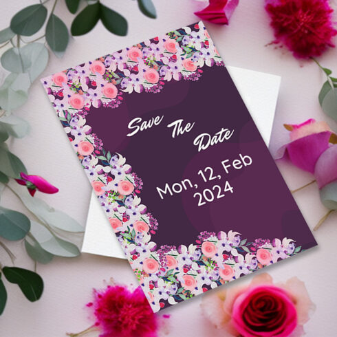 Image with beautiful wedding invitation card with flowers.